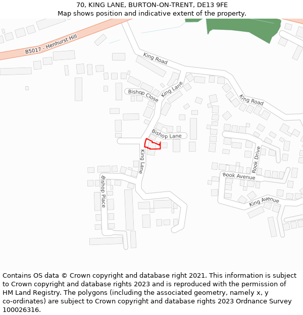 70, KING LANE, BURTON-ON-TRENT, DE13 9FE: Location map and indicative extent of plot