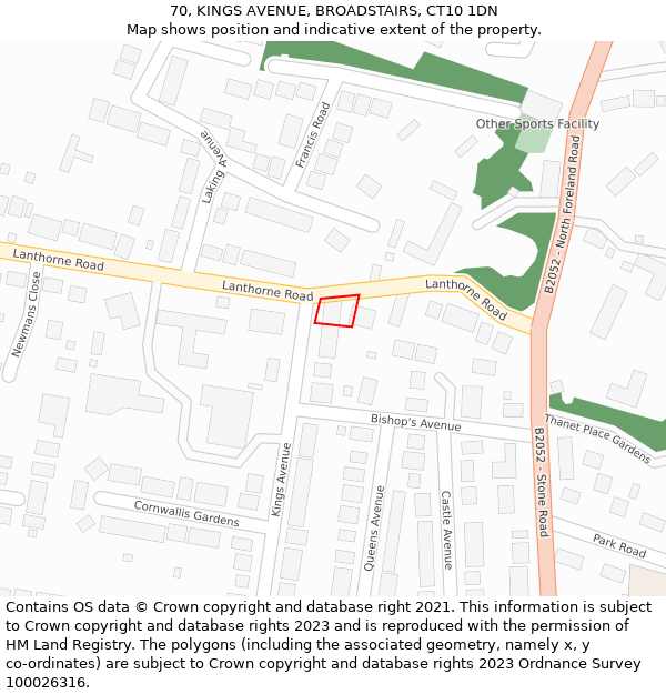 70, KINGS AVENUE, BROADSTAIRS, CT10 1DN: Location map and indicative extent of plot