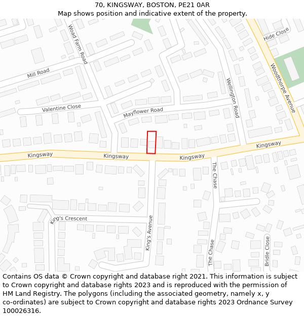 70, KINGSWAY, BOSTON, PE21 0AR: Location map and indicative extent of plot