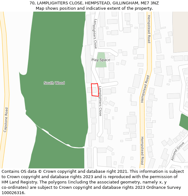 70, LAMPLIGHTERS CLOSE, HEMPSTEAD, GILLINGHAM, ME7 3NZ: Location map and indicative extent of plot