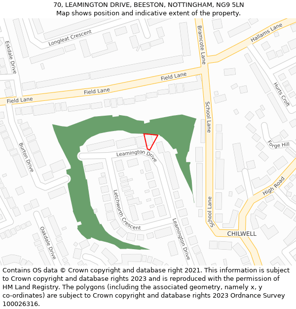 70, LEAMINGTON DRIVE, BEESTON, NOTTINGHAM, NG9 5LN: Location map and indicative extent of plot