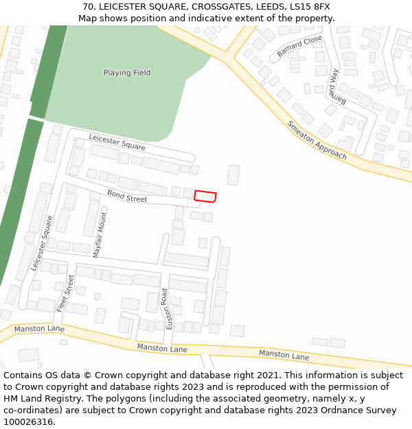 70, LEICESTER SQUARE, CROSSGATES, LEEDS, LS15 8FX: Location map and indicative extent of plot