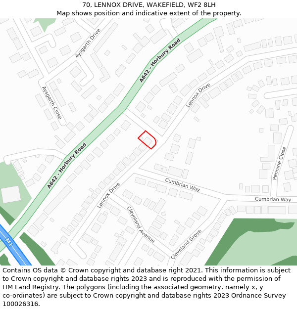 70, LENNOX DRIVE, WAKEFIELD, WF2 8LH: Location map and indicative extent of plot