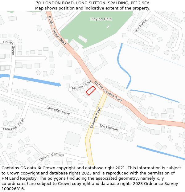 70, LONDON ROAD, LONG SUTTON, SPALDING, PE12 9EA: Location map and indicative extent of plot