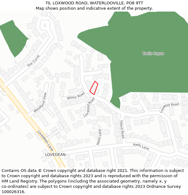 70, LOXWOOD ROAD, WATERLOOVILLE, PO8 9TT: Location map and indicative extent of plot