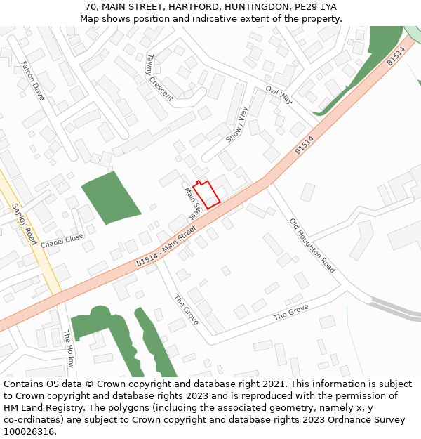 70, MAIN STREET, HARTFORD, HUNTINGDON, PE29 1YA: Location map and indicative extent of plot