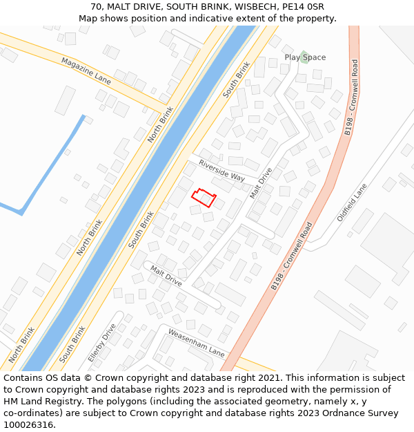 70, MALT DRIVE, SOUTH BRINK, WISBECH, PE14 0SR: Location map and indicative extent of plot