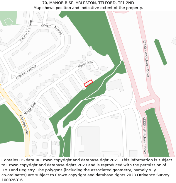 70, MANOR RISE, ARLESTON, TELFORD, TF1 2ND: Location map and indicative extent of plot