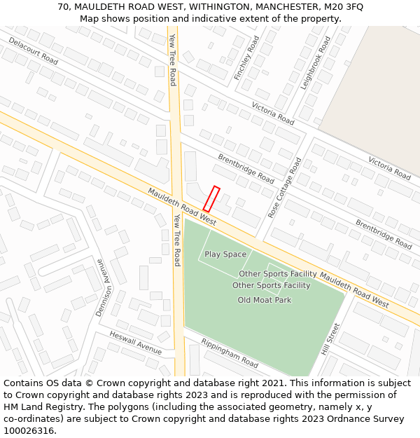 70, MAULDETH ROAD WEST, WITHINGTON, MANCHESTER, M20 3FQ: Location map and indicative extent of plot