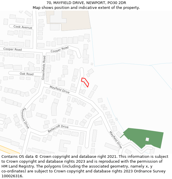 70, MAYFIELD DRIVE, NEWPORT, PO30 2DR: Location map and indicative extent of plot