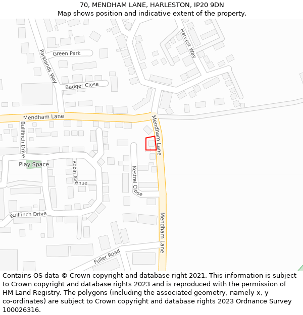 70, MENDHAM LANE, HARLESTON, IP20 9DN: Location map and indicative extent of plot