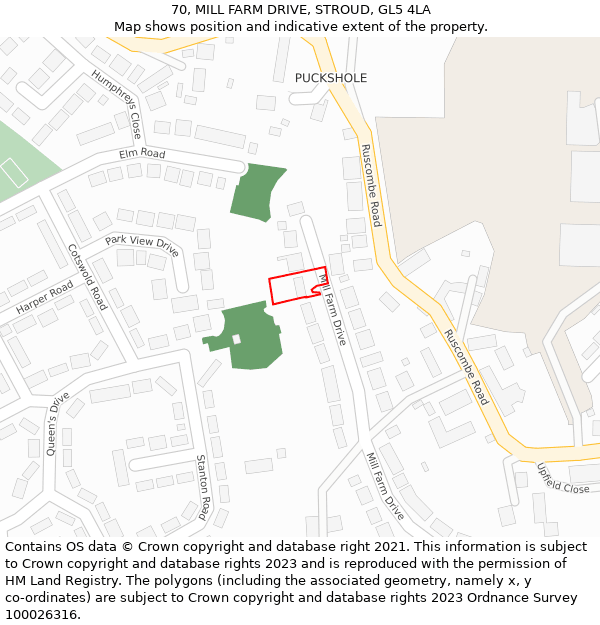 70, MILL FARM DRIVE, STROUD, GL5 4LA: Location map and indicative extent of plot