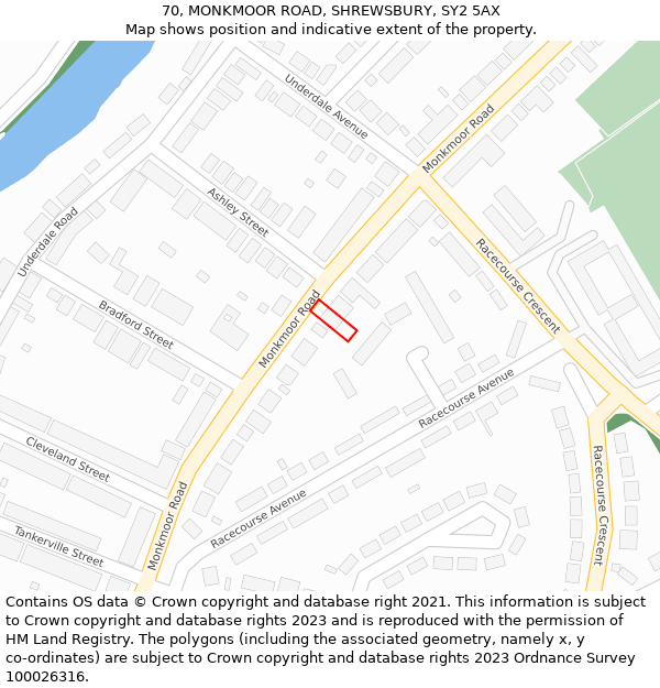 70, MONKMOOR ROAD, SHREWSBURY, SY2 5AX: Location map and indicative extent of plot