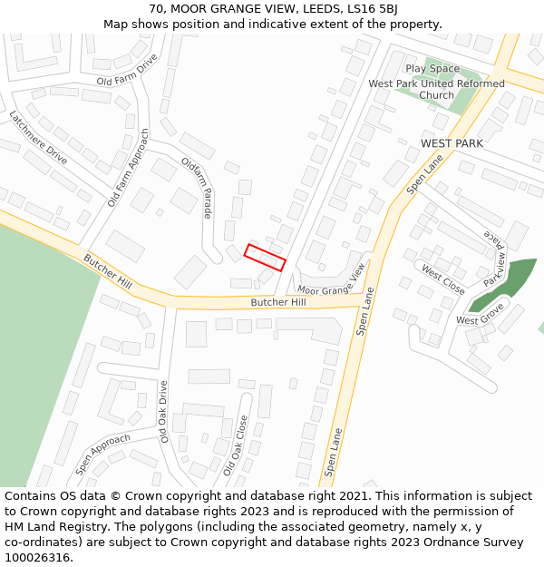 70, MOOR GRANGE VIEW, LEEDS, LS16 5BJ: Location map and indicative extent of plot