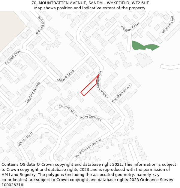 70, MOUNTBATTEN AVENUE, SANDAL, WAKEFIELD, WF2 6HE: Location map and indicative extent of plot