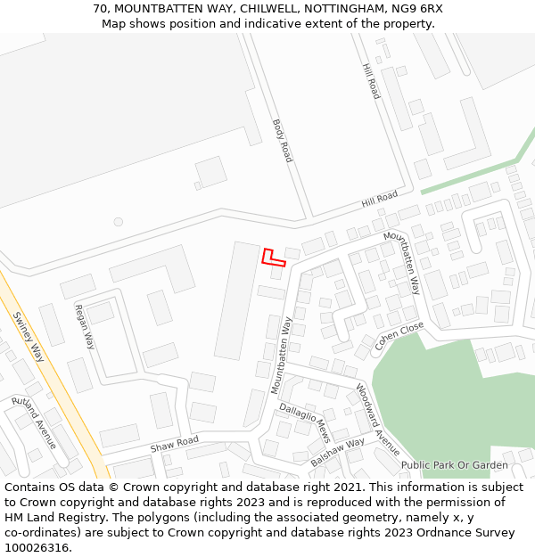 70, MOUNTBATTEN WAY, CHILWELL, NOTTINGHAM, NG9 6RX: Location map and indicative extent of plot