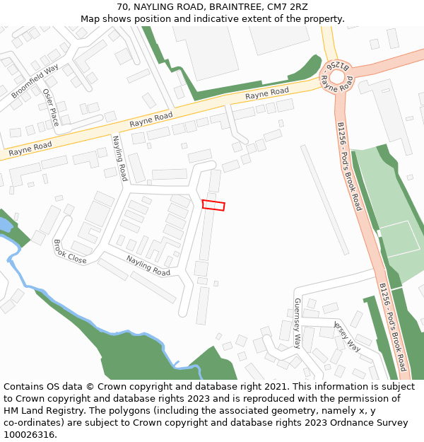 70, NAYLING ROAD, BRAINTREE, CM7 2RZ: Location map and indicative extent of plot