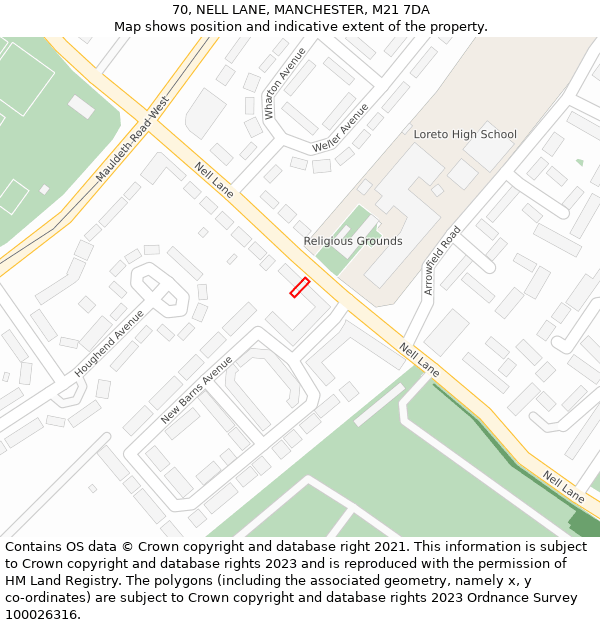 70, NELL LANE, MANCHESTER, M21 7DA: Location map and indicative extent of plot