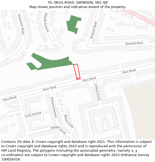 70, OKUS ROAD, SWINDON, SN1 4JP: Location map and indicative extent of plot