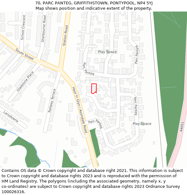 70, PARC PANTEG, GRIFFITHSTOWN, PONTYPOOL, NP4 5YJ: Location map and indicative extent of plot