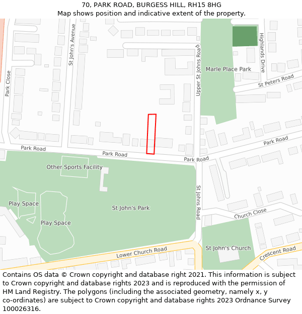 70, PARK ROAD, BURGESS HILL, RH15 8HG: Location map and indicative extent of plot
