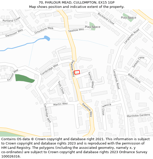 70, PARLOUR MEAD, CULLOMPTON, EX15 1GP: Location map and indicative extent of plot
