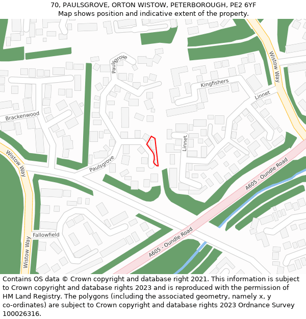 70, PAULSGROVE, ORTON WISTOW, PETERBOROUGH, PE2 6YF: Location map and indicative extent of plot