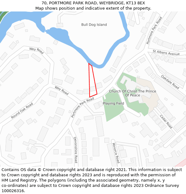 70, PORTMORE PARK ROAD, WEYBRIDGE, KT13 8EX: Location map and indicative extent of plot