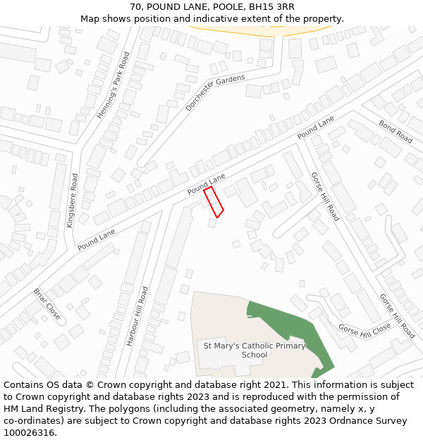 70, POUND LANE, POOLE, BH15 3RR: Location map and indicative extent of plot