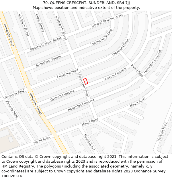 70, QUEENS CRESCENT, SUNDERLAND, SR4 7JJ: Location map and indicative extent of plot