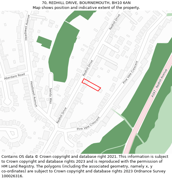 70, REDHILL DRIVE, BOURNEMOUTH, BH10 6AN: Location map and indicative extent of plot