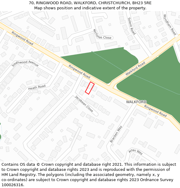70, RINGWOOD ROAD, WALKFORD, CHRISTCHURCH, BH23 5RE: Location map and indicative extent of plot