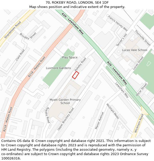 70, ROKEBY ROAD, LONDON, SE4 1DF: Location map and indicative extent of plot