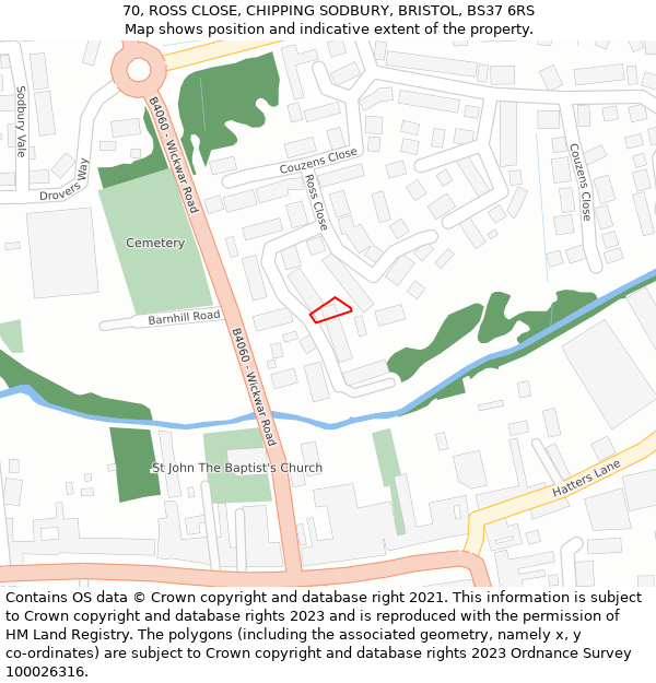 70, ROSS CLOSE, CHIPPING SODBURY, BRISTOL, BS37 6RS: Location map and indicative extent of plot