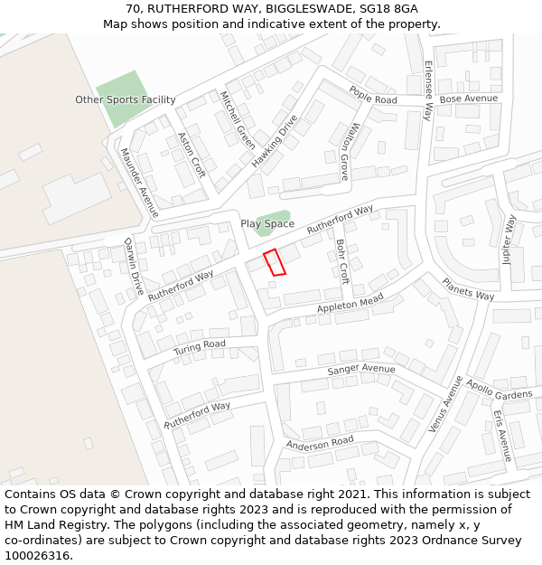 70, RUTHERFORD WAY, BIGGLESWADE, SG18 8GA: Location map and indicative extent of plot