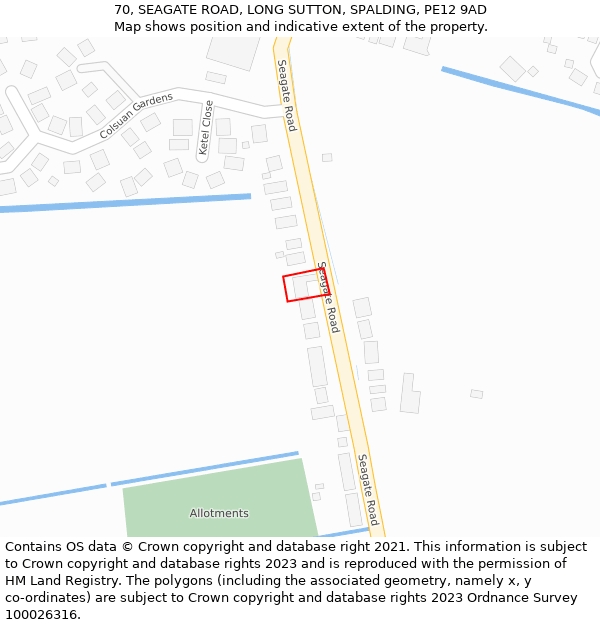 70, SEAGATE ROAD, LONG SUTTON, SPALDING, PE12 9AD: Location map and indicative extent of plot