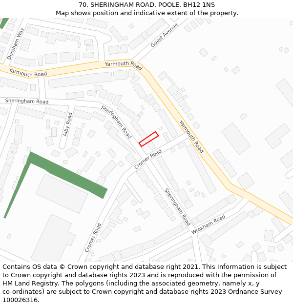 70, SHERINGHAM ROAD, POOLE, BH12 1NS: Location map and indicative extent of plot