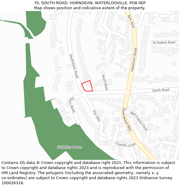 70, SOUTH ROAD, HORNDEAN, WATERLOOVILLE, PO8 0EP: Location map and indicative extent of plot