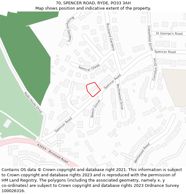 70, SPENCER ROAD, RYDE, PO33 3AH: Location map and indicative extent of plot