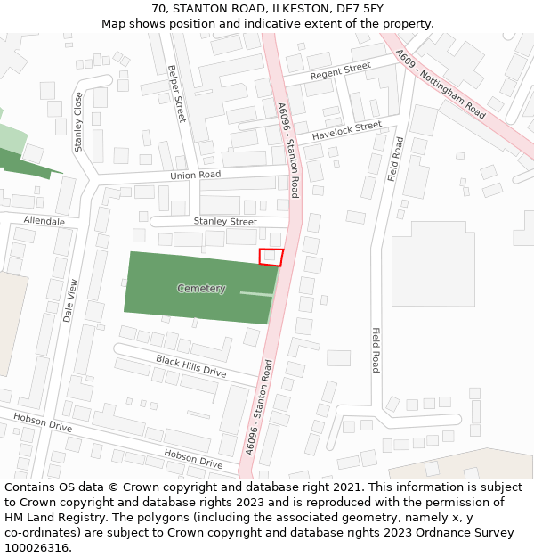 70, STANTON ROAD, ILKESTON, DE7 5FY: Location map and indicative extent of plot