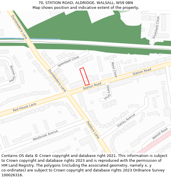 70, STATION ROAD, ALDRIDGE, WALSALL, WS9 0BN: Location map and indicative extent of plot