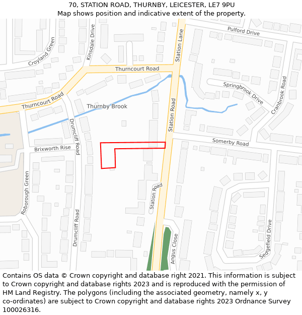 70, STATION ROAD, THURNBY, LEICESTER, LE7 9PU: Location map and indicative extent of plot