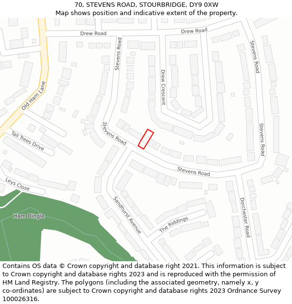 70, STEVENS ROAD, STOURBRIDGE, DY9 0XW: Location map and indicative extent of plot