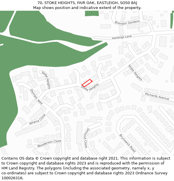 70, STOKE HEIGHTS, FAIR OAK, EASTLEIGH, SO50 8AJ: Location map and indicative extent of plot