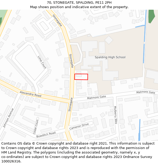 70, STONEGATE, SPALDING, PE11 2PH: Location map and indicative extent of plot