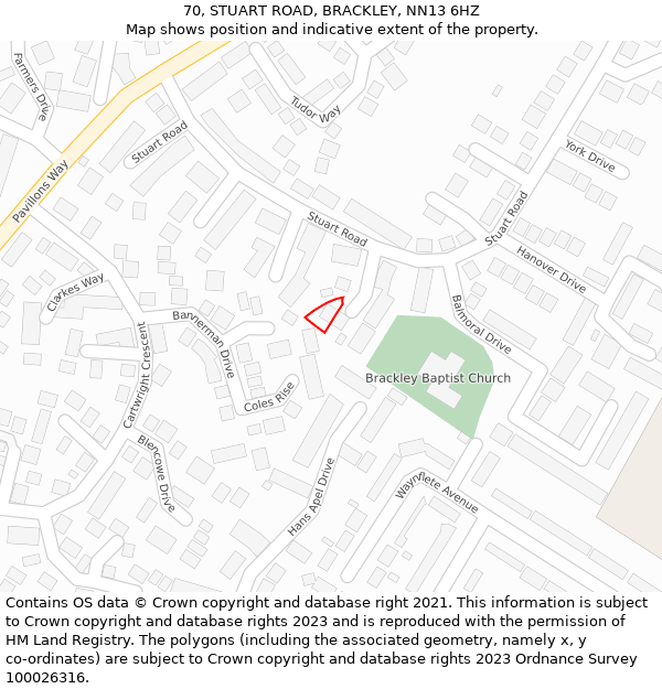 70, STUART ROAD, BRACKLEY, NN13 6HZ: Location map and indicative extent of plot