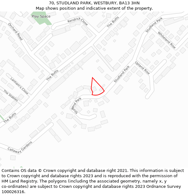 70, STUDLAND PARK, WESTBURY, BA13 3HN: Location map and indicative extent of plot
