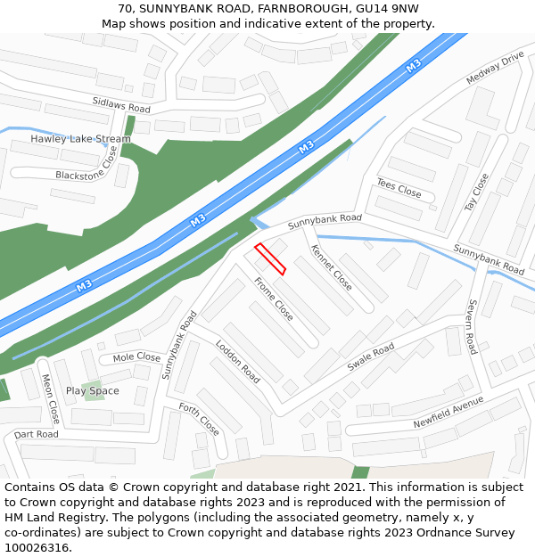 70, SUNNYBANK ROAD, FARNBOROUGH, GU14 9NW: Location map and indicative extent of plot