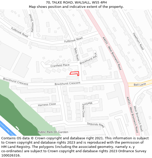 70, TALKE ROAD, WALSALL, WS5 4PH: Location map and indicative extent of plot
