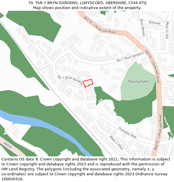 70, TAN Y BRYN GARDENS, LLWYDCOED, ABERDARE, CF44 0TQ: Location map and indicative extent of plot